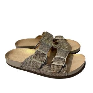 Cynthia Rowley Womens Size 6 Sandals Gold Glitter Buckle Straps Hollis slide